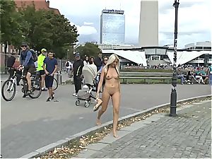 blonde Czech teenage flashing her torrid bod nude in public